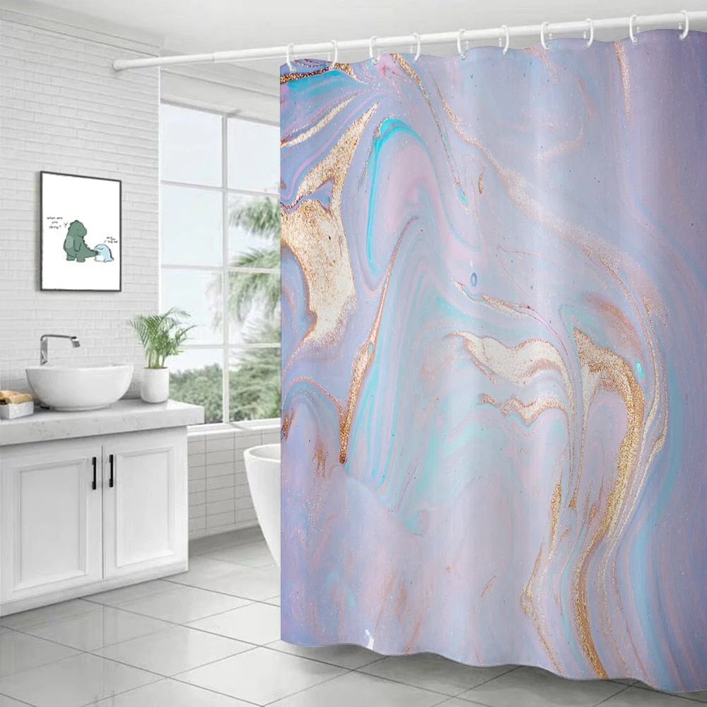 Polyester Abstract Marble Shower Curtain 3D Stripe Printing Colorful Bathroom Curtains Waterproof Fabric Bath Curtain Decor