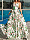 Split-Size Floral Printed Condole Belt Maxi Dresses