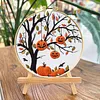 Halloween Pumpkin Night Long Stitch DIY Stamped Embroidery Kit for Adults Beginners Craft Lovers Gift Cross Stitch Kit 24x24cm with 15cm Embroidery Hoop