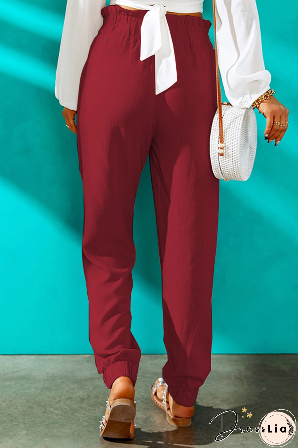 Casual Solid Patchwork Harlan High Waist Harlan Solid Color Bottoms(10 Colors)