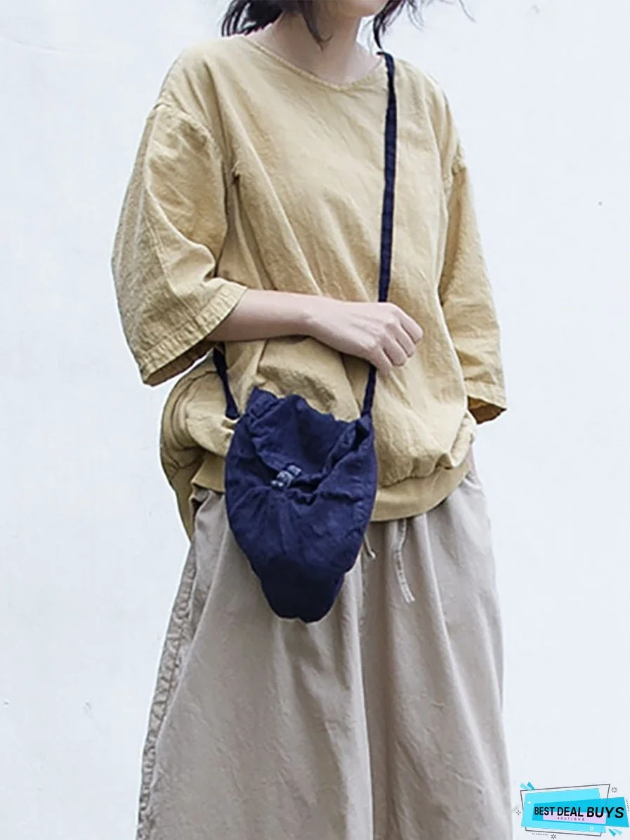 Women Summer Casual Solid Loose Cotton V-Neck Shirt