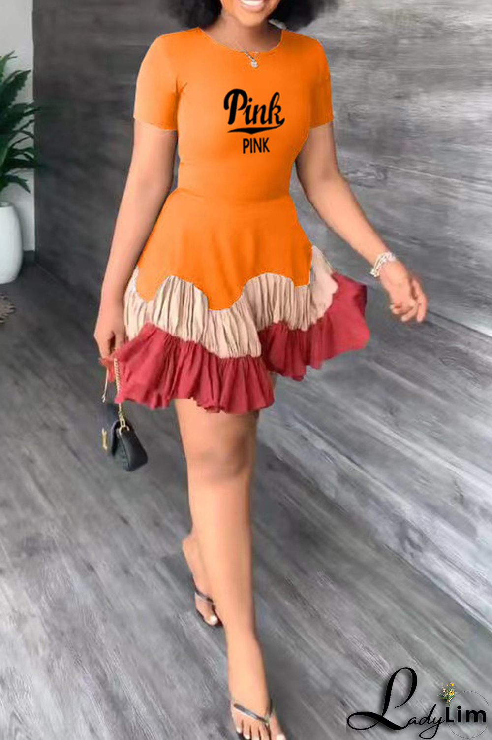 Black Casual Print Flounce O Neck Cake Skirt Dresses