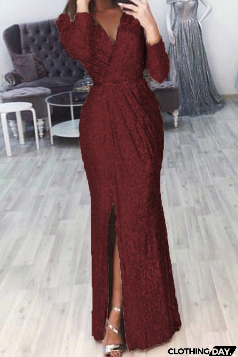 Casual Patchwork Patchwork V Neck Trumpet Mermaid Dresses(7 colors)