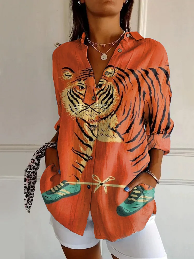 Funny Tiger Print Casual Long Sleeve Shirt