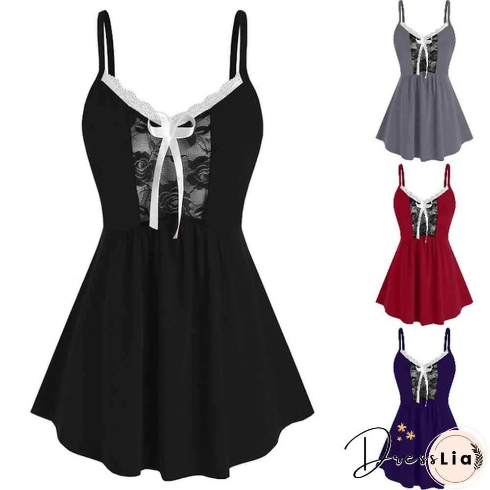 Lace Tank Top Women Sleeveless V Neck Patchwork Cami Tank Tops Summer Casual Multi Colored Fashion Ladies Shirt Tank Top