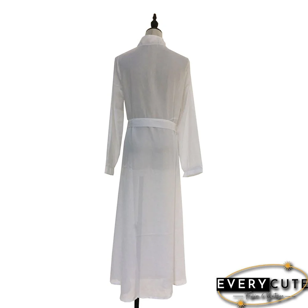 White Long Sleeve Button Down Maxi Shirt Dress