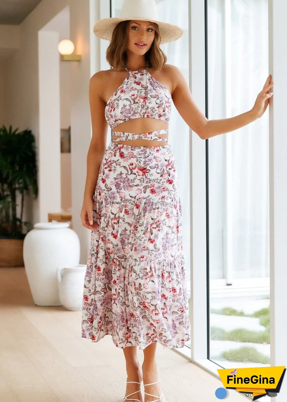 Boho Summer Tie-up Printed Midi Dress Victoria