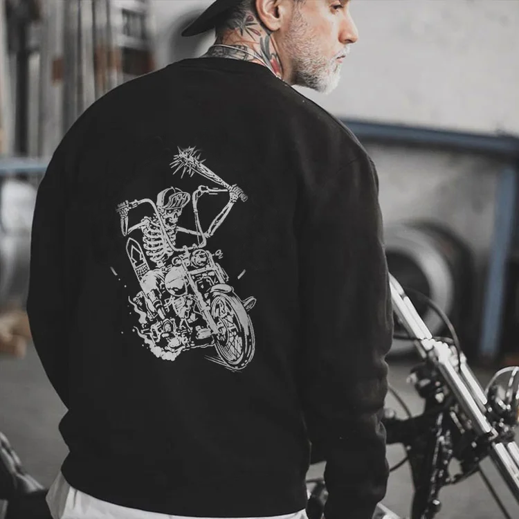 Skull Riding Motorcycle Black Print Sweatshirt