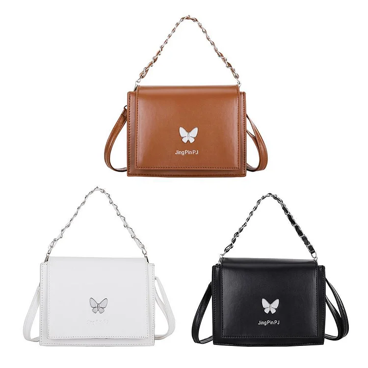 Women Butterfly Print Handbags Female PU Vintage Small Square Shoulder Bag-Annaletters