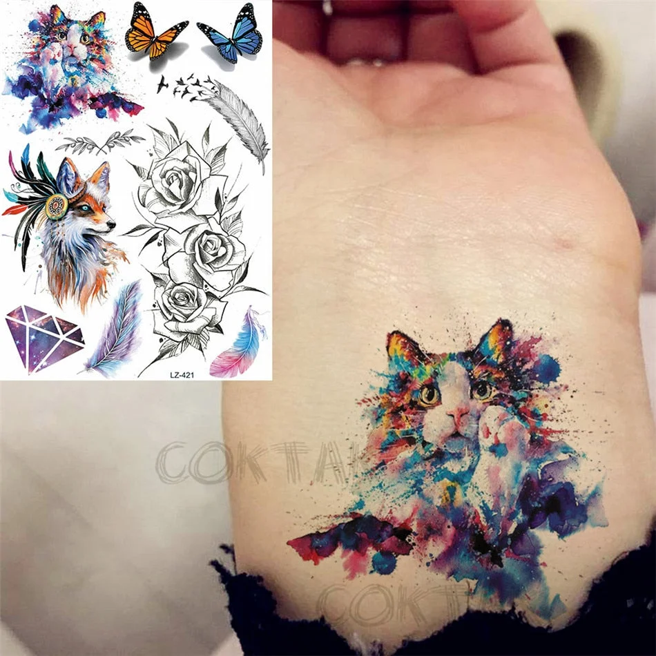 Realistic Fake Black Animal Temporary Tattoos Sticker For Men Women Geometric Wolf Outer Space Tatoo Temporary Decal For Kids