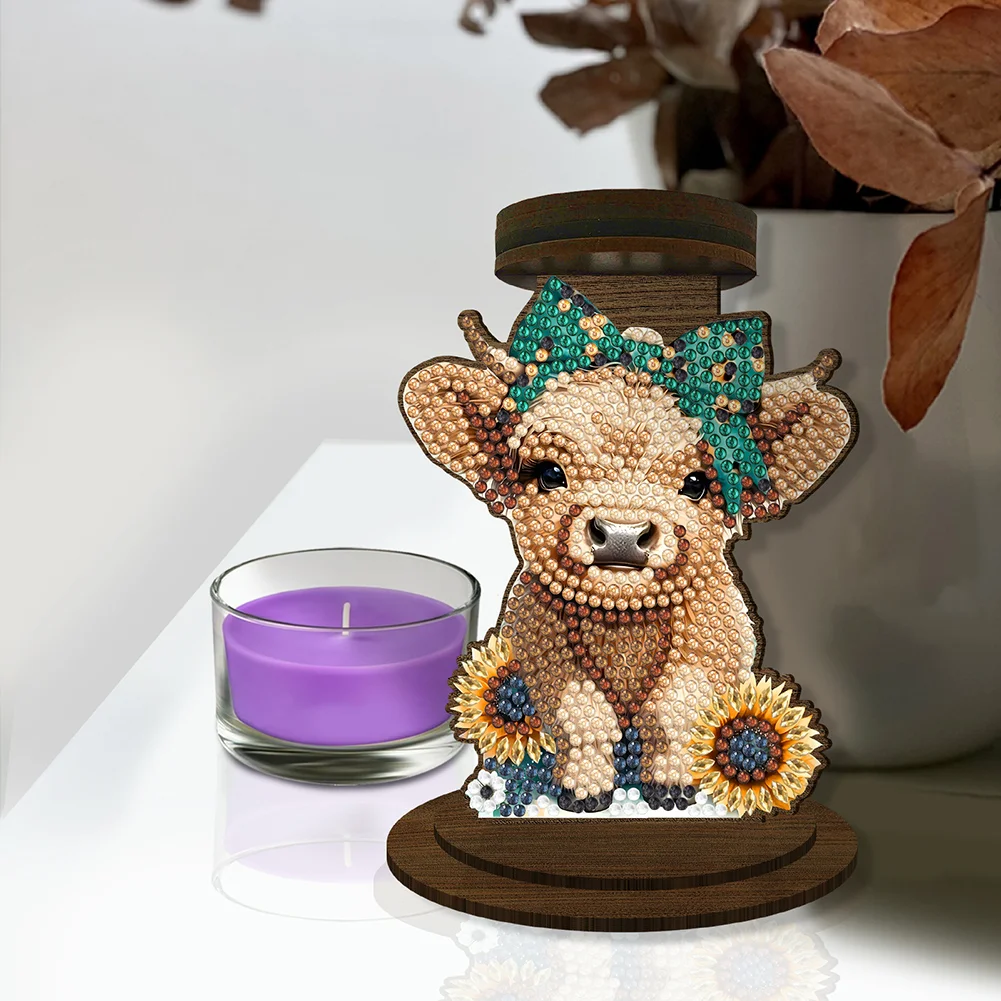 Wooden Highland Yak 5D DIY Diamond Painting Candle Holder Decor for Home Office