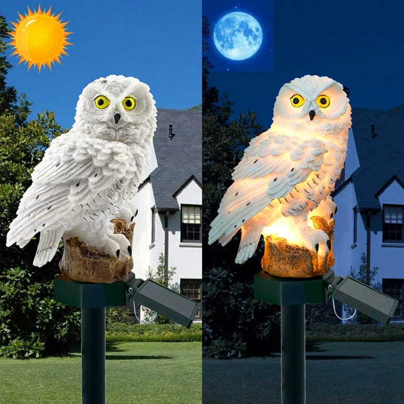 (🔥Last Day Promotion-SAVE 50% OFF) Resin Owl Solar Power Waterproof LED Warm Lights With Pilings-BUY 2 FREE SHIPPING