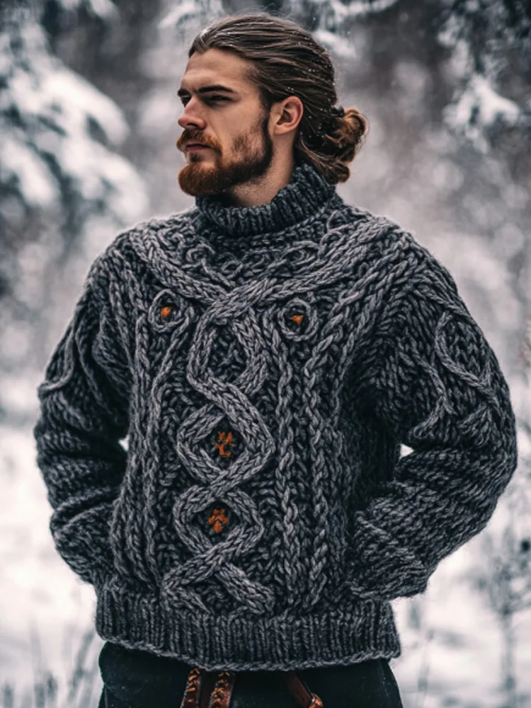 Men's Vintage Viking Inspired Celtic Jacquard Sweater