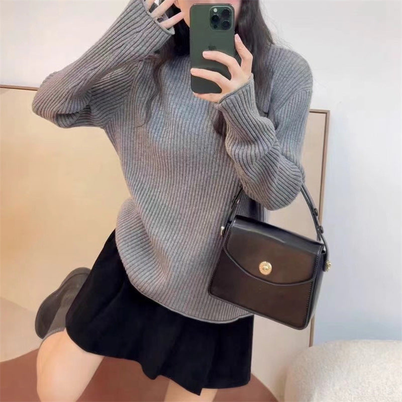 Aiertu cold weather outfits Women's Half Turtleneck Bottoming Shirt Autumn and Winter Inner Wear Lazy Style Sweater High-Grade Soft Glutinous Loose Knitted Top aiertu