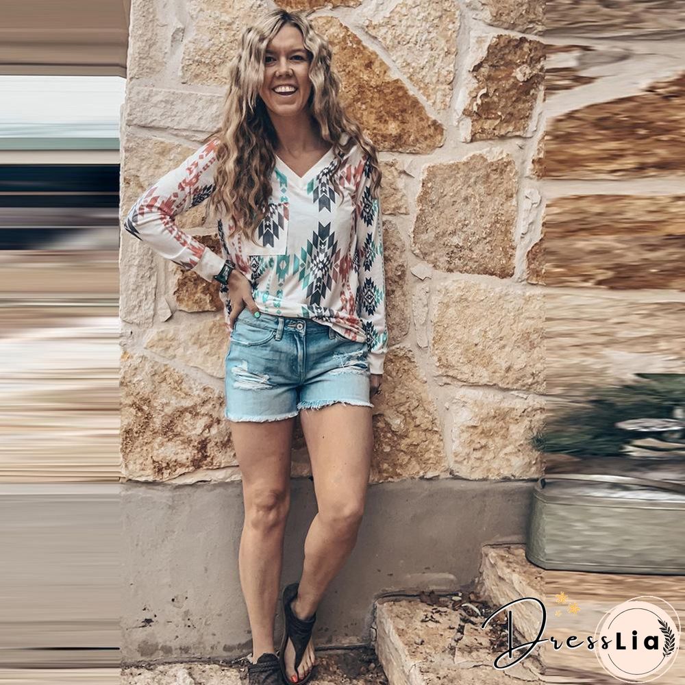 Bohemia Style V Neck White Top