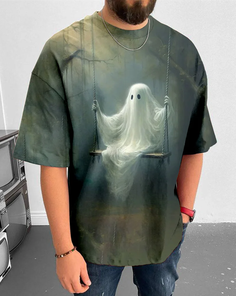 Suitmens Men's Halloween Ghost Pattern Short Sleeve T-Shirt 040