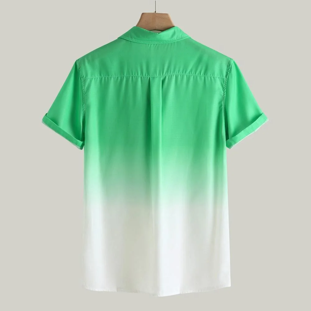 Breathable Shirts for Men 2021 Stylish Short Sleeve Casual Male Shirt Turn Down Collar Gradient Color Buttons Men Shirt
