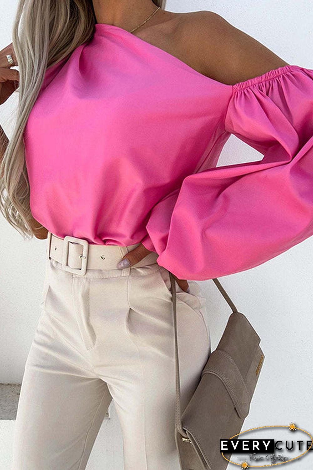 One Shoulder Puff Sleeve Blouse