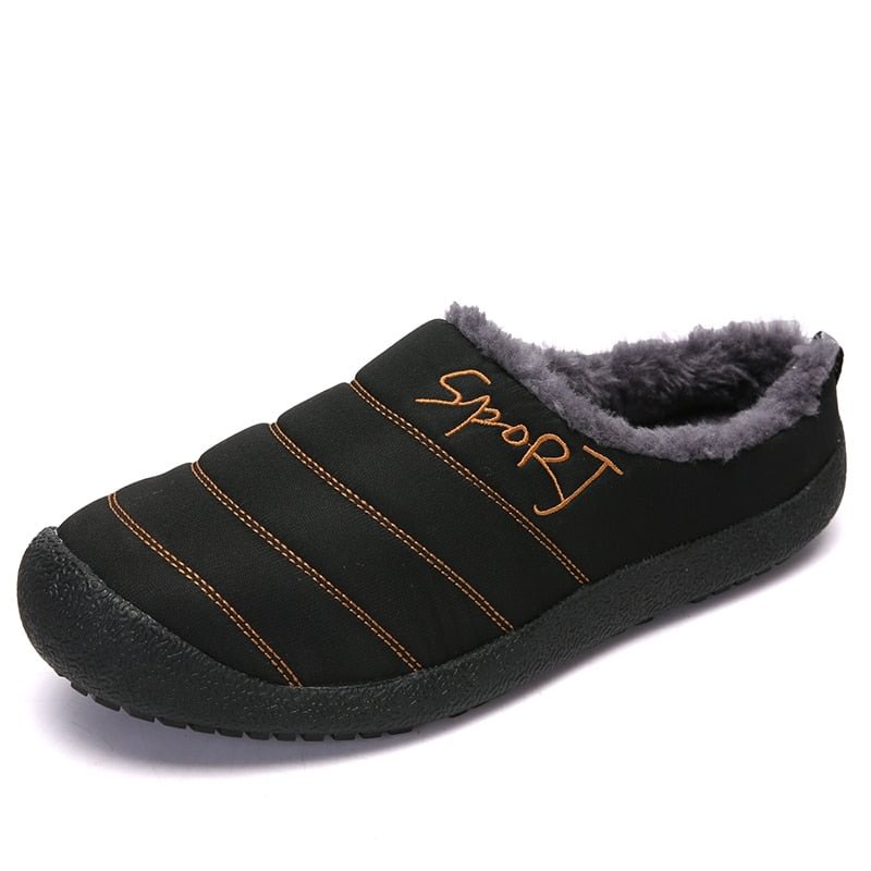 2021 New Men's Slippers Home Winter Indoor Warm Shoes Thick Bottom Plush Waterproof Leather House Slippers Cotton Shoes Big Size