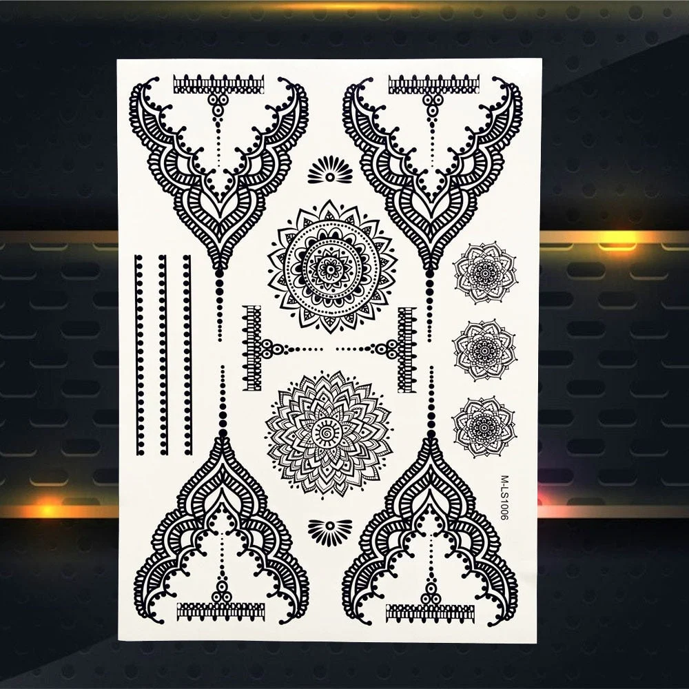 25 Style Hot Waterproof Black Henna Tattoo Fake Mandala Flower Arm Hand Tatoo Owl Decals Women Body Art Temporary Tattoo Sticker