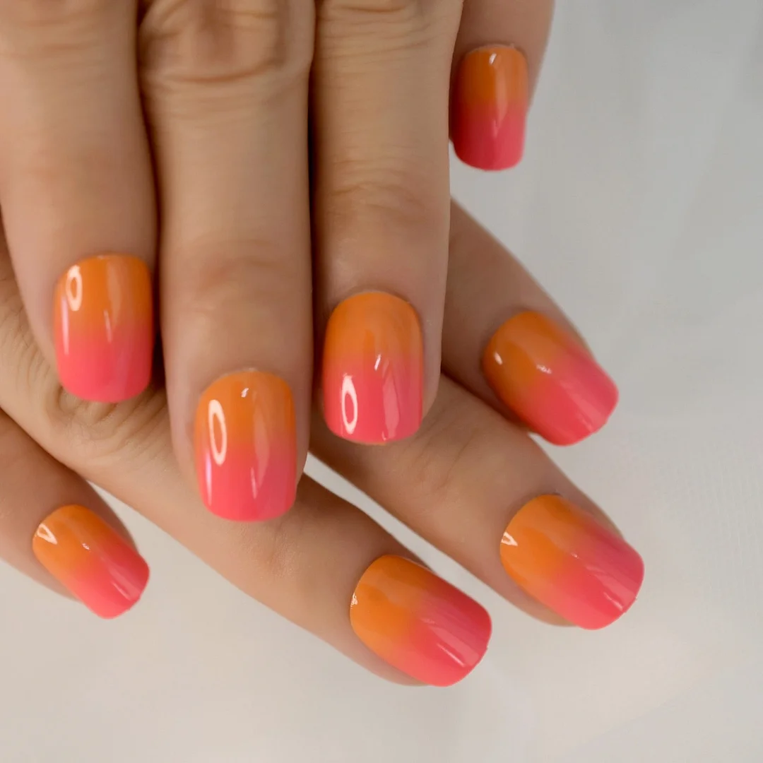 Fadeing Apple Color Medium Short Square Press On Nail 2021 New Pre Designs Red To Orange Original Nail Tips Fingernail Wholesale-Nail Inspo