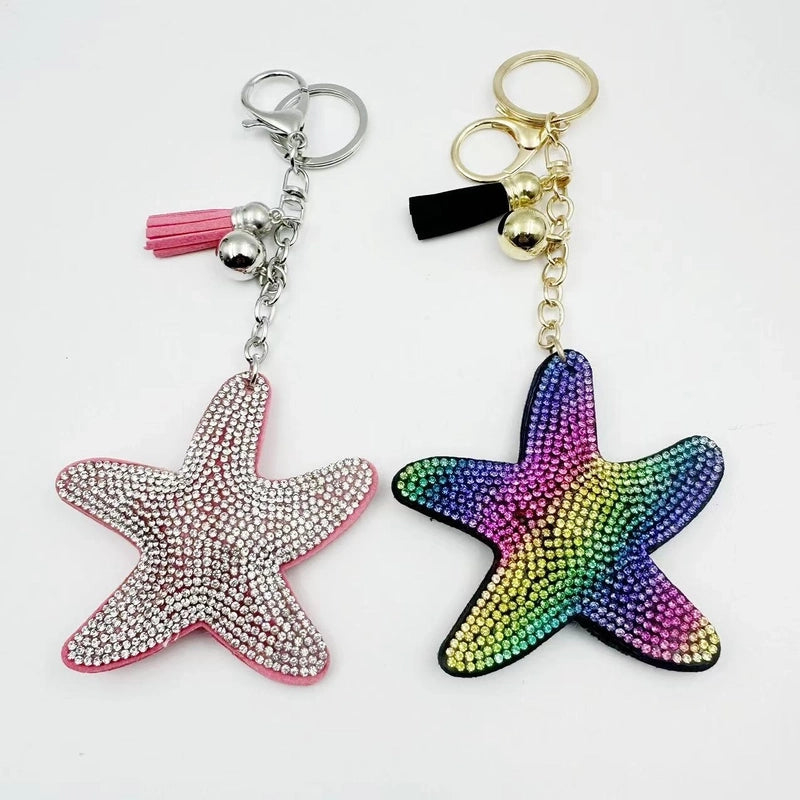 8 Pieces Glam Beach Starfish Flannel Diamond Women’S Keychain