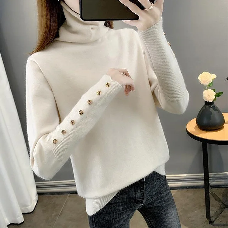 Buttoned Casual Long Sleeve Shift Sweater QueenFunky