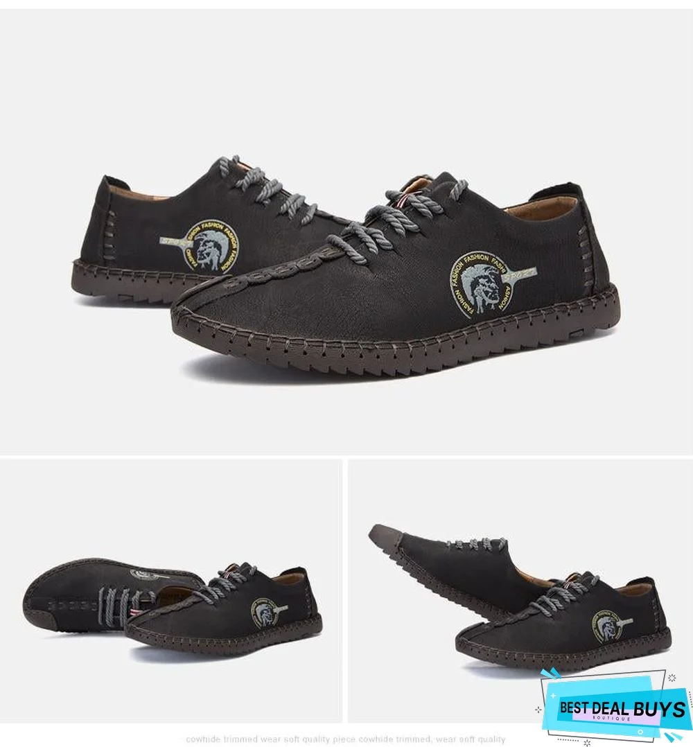 Men's Comfortable Casual Loafers Shoes Split Leather Flats Moccasins Shoes