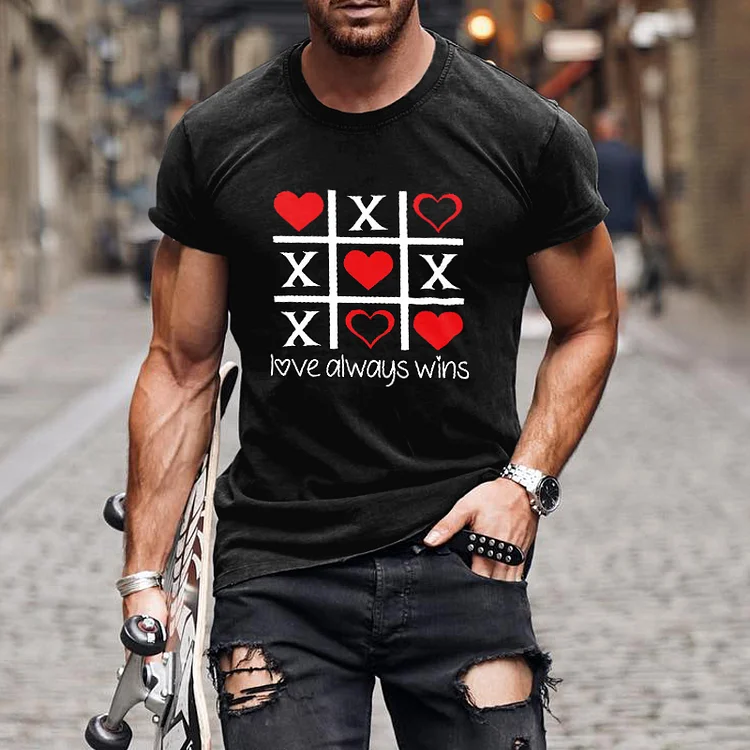 BrosWear Round Neck Valentine's Day "XO" Print T Shirt