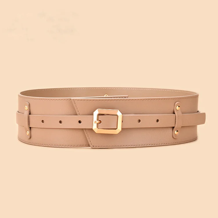 Waist-in Leather Antique Pin Buckle Wide Belt