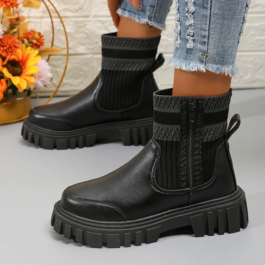 Yyvonne Platform Chelsea Boots for Women 2023 New Fashion Striped Knitted Ankle Boots Female Plus Size Autumn Winter Botas Mujer