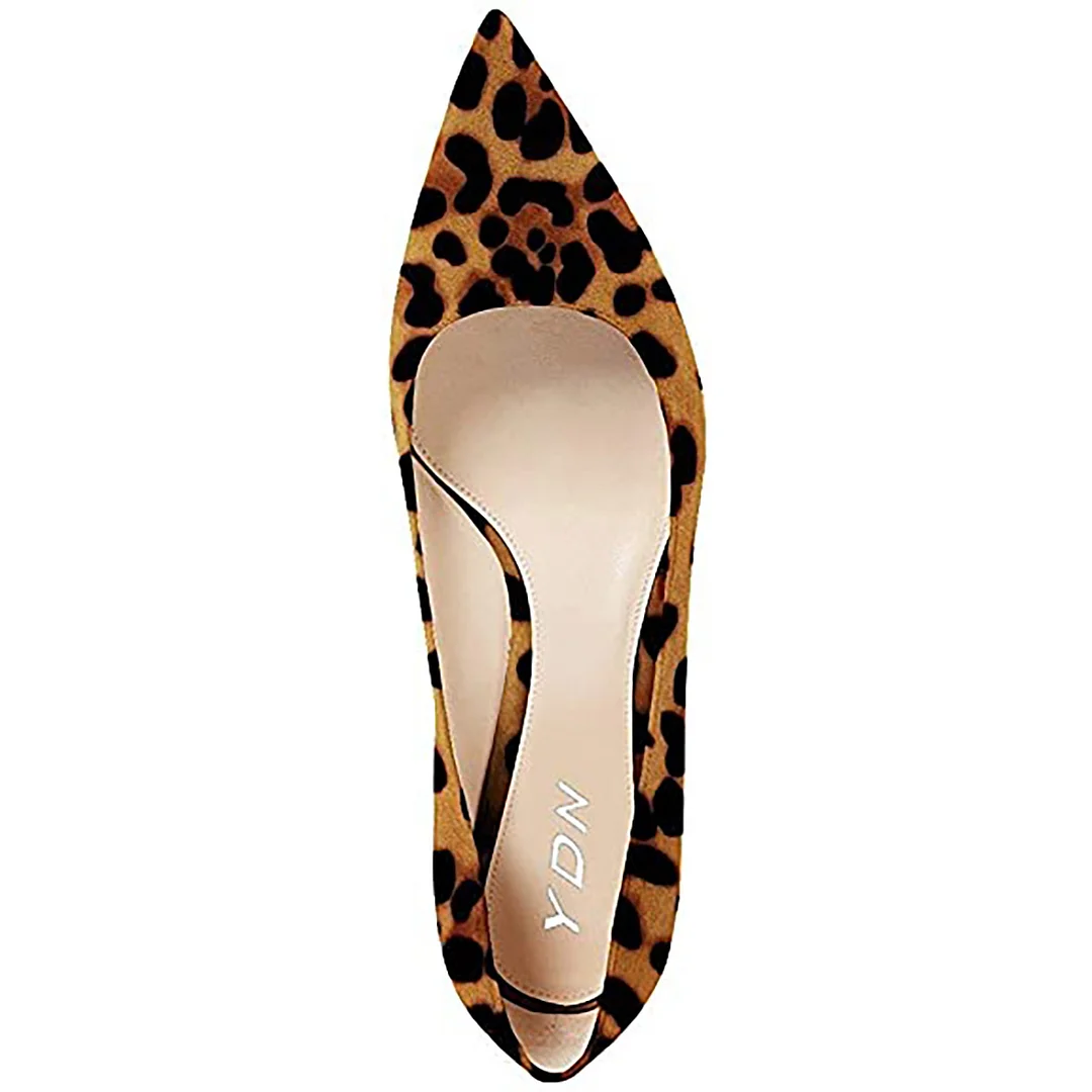 Faux Suede Leopard Printed Pointed Kitten Heel Classy Pumps