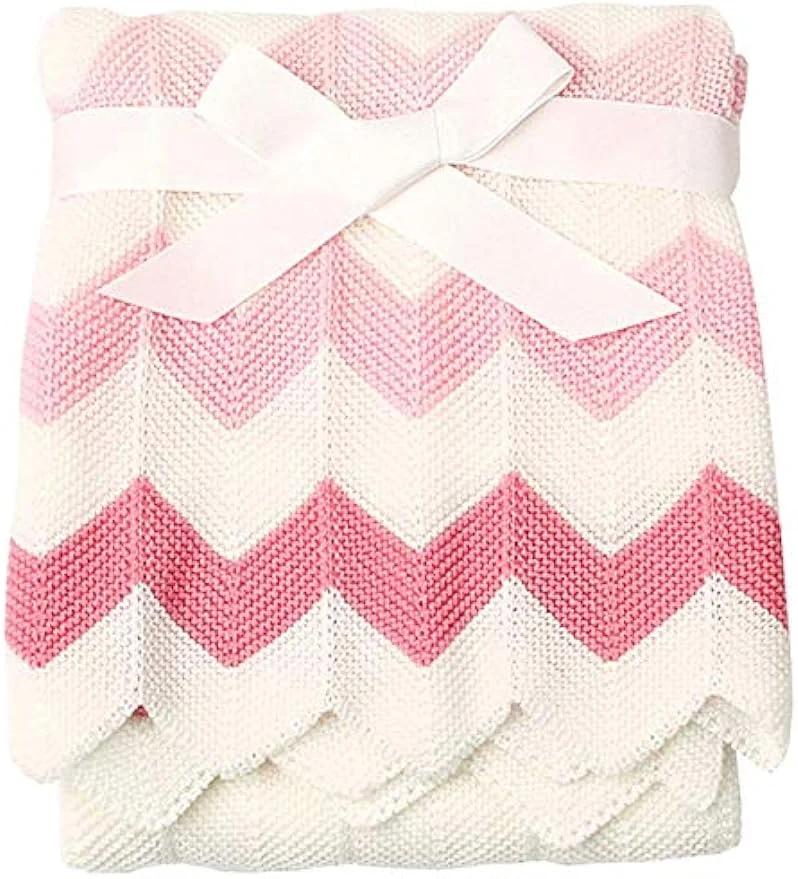 Baby Blanket Knitted Pink Chevron Soft Toddler Nursery Crib Throw Blankets Receiving Swaddle Blanket Stroller Cover for Boys Girls,40x30 inch