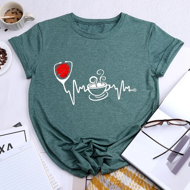 Heartbeat Coffee Round Neck T-shirt