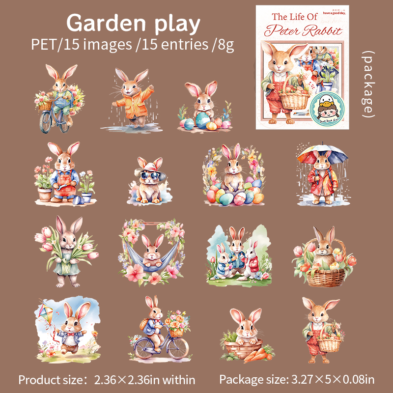 PET Sticker - The Life of Peter Rabbit Series Cute Rabbit Flower Landscape 