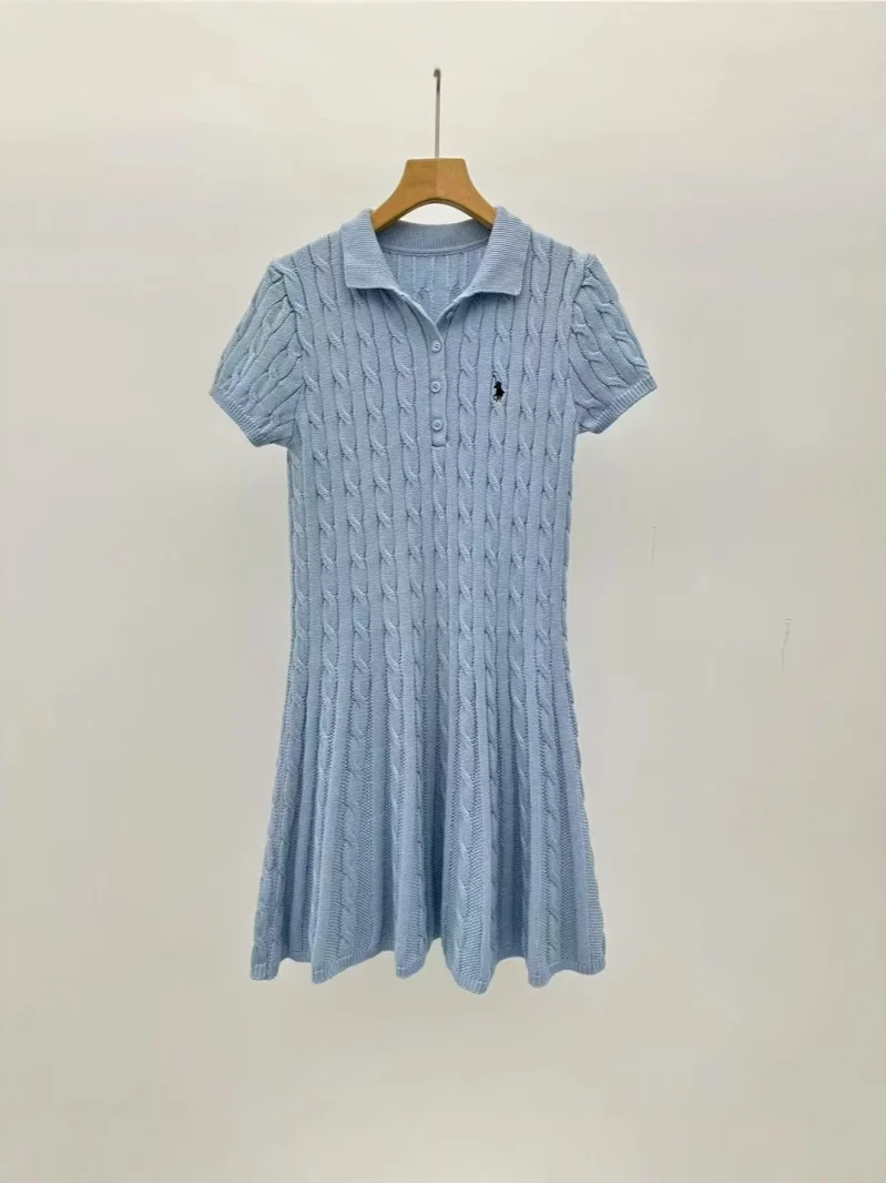 Nigikala Nigikala Short-Sleeved Knitted Dress Woman 2025 New College Style Polo Collar Slimming Waist