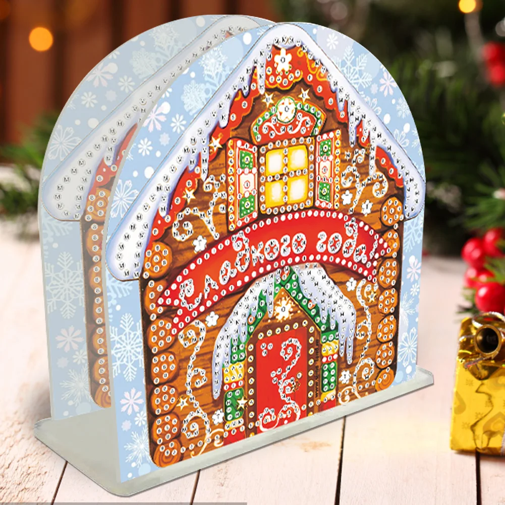 DIY Acrylic Christmas Cookie House Diamond Painting Napkin Rack Decor for Art Crafts
