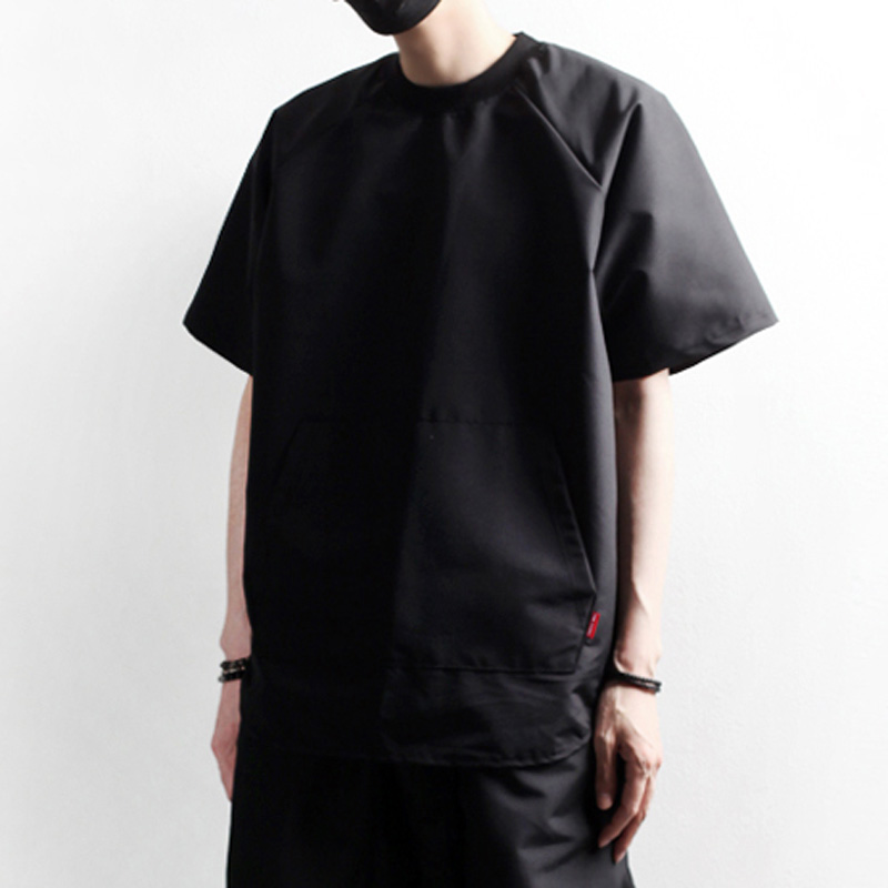 Gamintor Summer Round Collar Men's short-sleeved t-shirt arc bottom split elastic men's large jacket loose half-sleeve fashion men's T