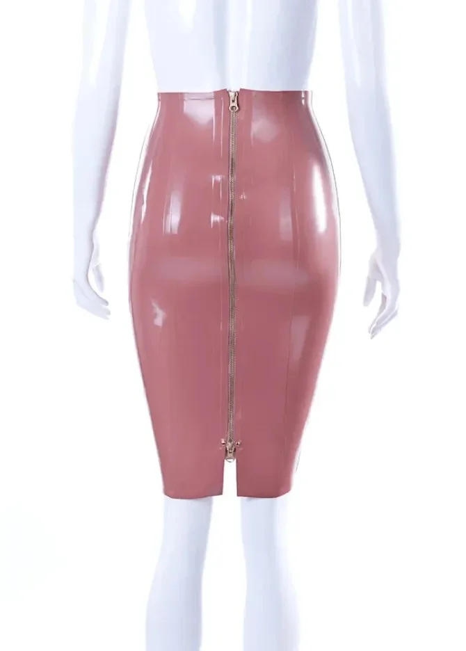 Women's Elegant Pink Latex Pencil Skirt with Full Back Zipper