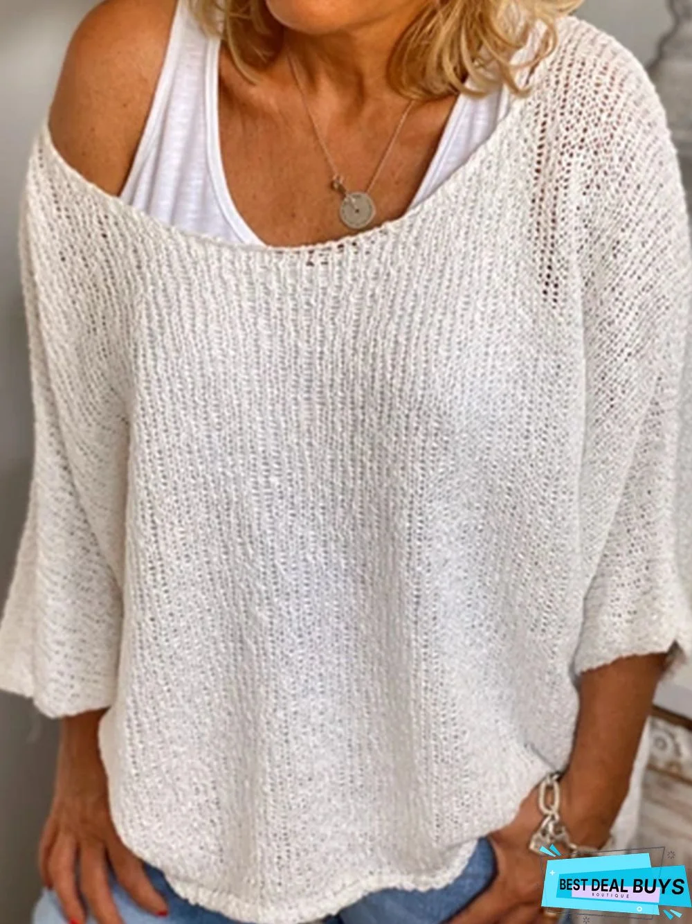 Casual Plus Size 3/4 Sleeve Knitting Shirt Tunic Top