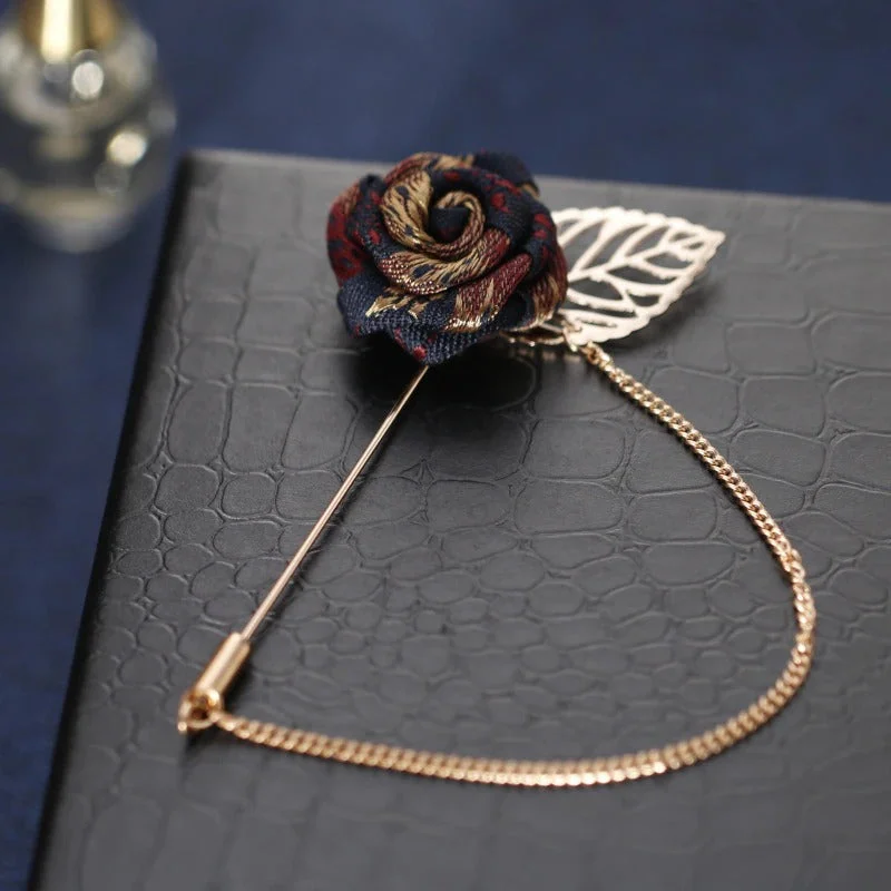 Vintage Rose Flower Chain Tassel Collar Brooch Pins
