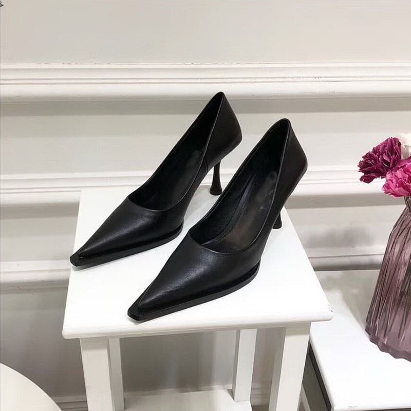 2020 NEW Women's Shoes LEATHER Woman High Heels Pointed toe Women Pumps for Fashion Office Lady Slip on Sock Free White Black