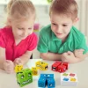 Face Changing Building Blocks Game Montessori Toy Kids Wood Puzzle Cartoon Cube
