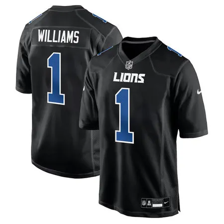 Men's Detroit Lions #1 Jameson Williams Carbon Black Fashion Game Jersey