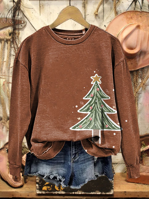 Women's Christmas Tree Pattern Neck Sweatshirt