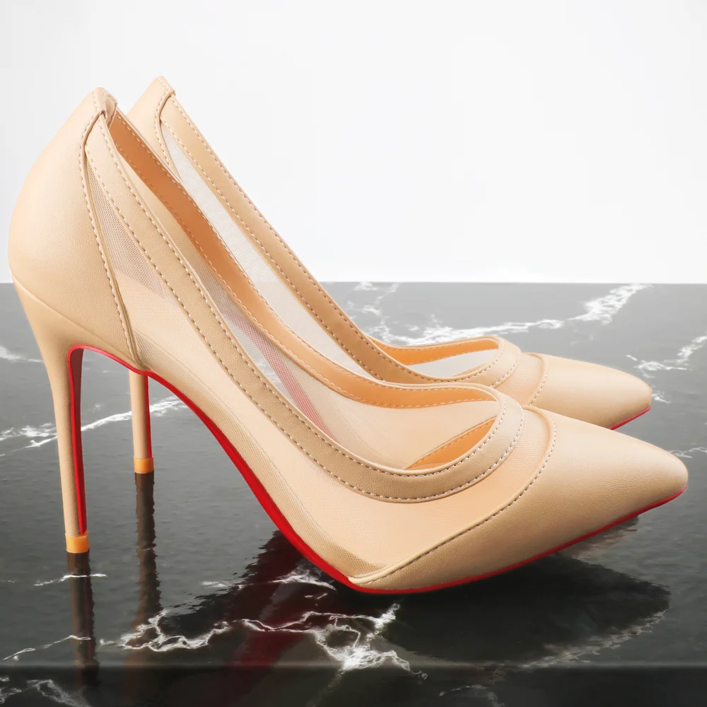 100mm/120mm Women's Breathable Mesh Pointed Toe Matte High Heel Sandals  Red Bottoms Pumps