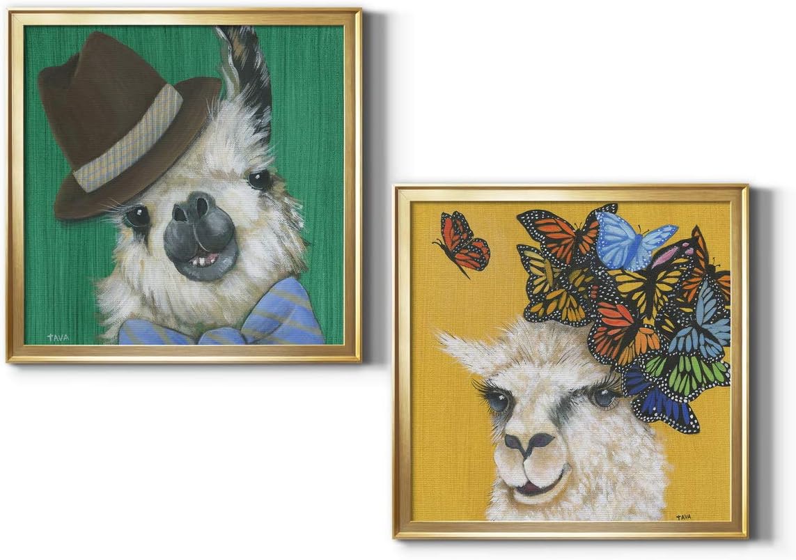 Floral Wall Art, Wall Dcor Canvas, Classic, Geometric, Abstract, Transitional, & Country Chic, Ready to Hang - Gold Framed, Llama Gentleman 22X22 22X22