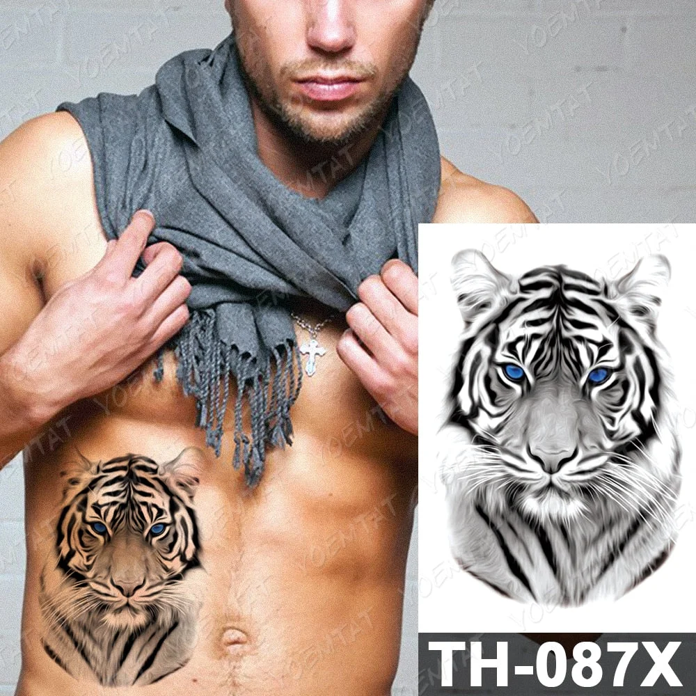 Black Roar Wild Lion Temporary Tattoo Sticker For Men Women Owl Forest Waterproof Fake Henna Wolf Tiger Animal Body Art Tatoo