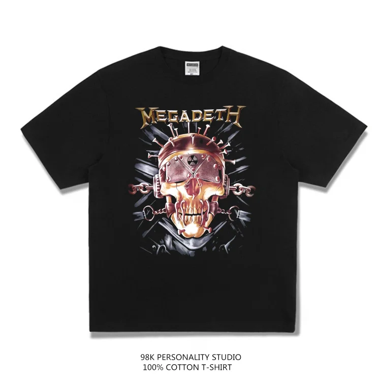 Rock Star T Shirt European and American Megadeth Retro Distressed T-shirt Loose