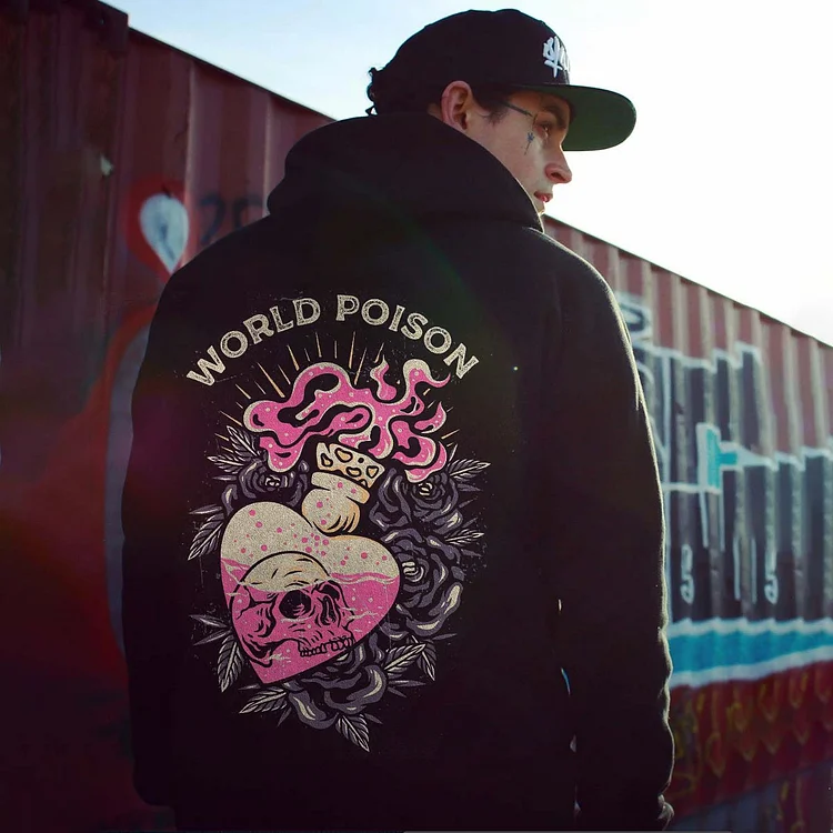 World Poison Skull Printed Men's Hoodie